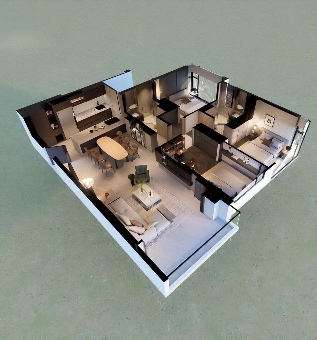 Mặt bằng thiết kế layout căn hộ 3 phòng ngủ chính thức dự án Ansana By Kita Group