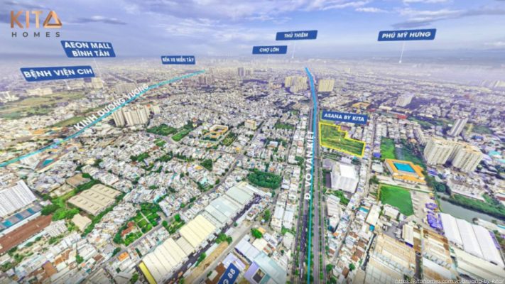 Bản đồ thực tế vị trí và các tiện ích xung quanh dự án Ansana By Kita nhìn từ trên cao