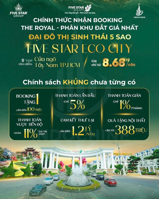 Chính thức nhận Booking phân khu The Royal Five Star Eco City