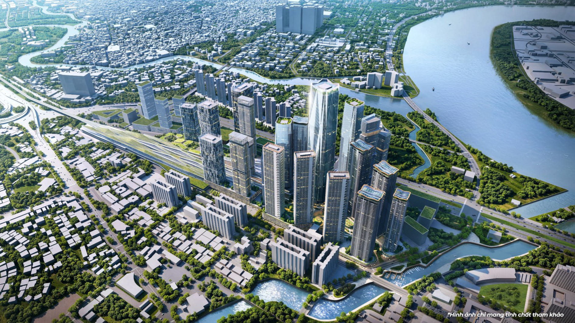 Phối cảnh tháp biểu tượng kiến trúc sang trọng tại The Megapolis Thủ Thiêm