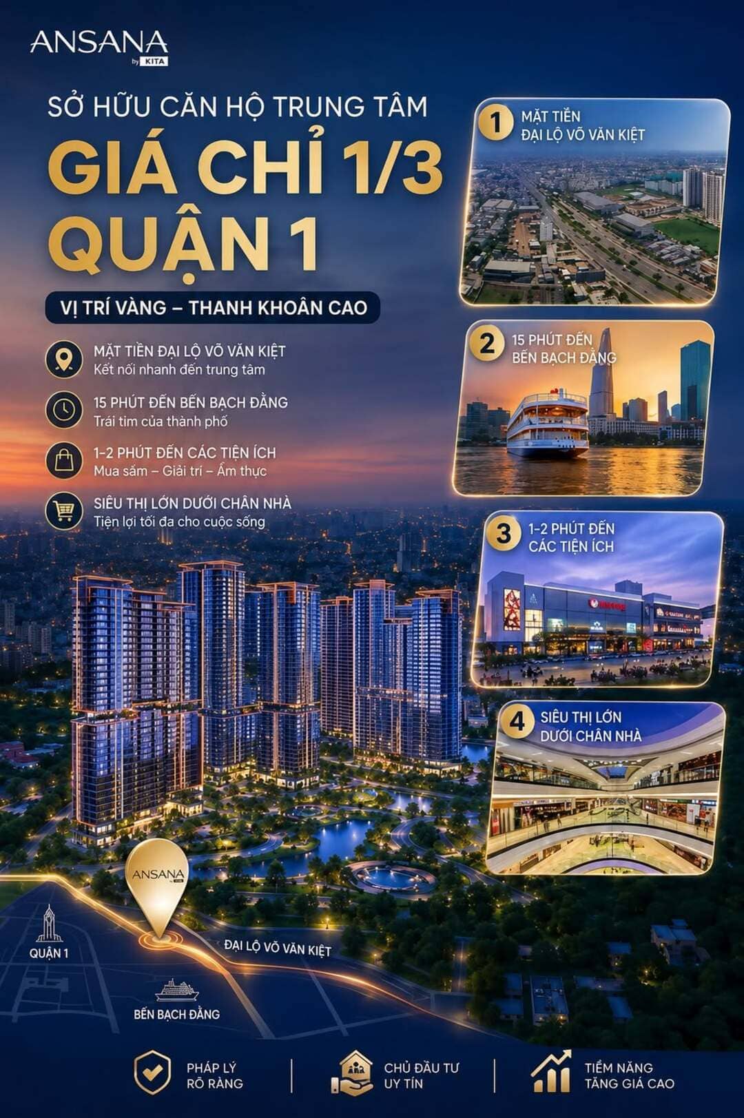 Dự án căn hộ Ansana By Kita mặt tiền đại lộ Võ Văn Kiệt với mức giá chỉ bằng 1/3 Quận 1