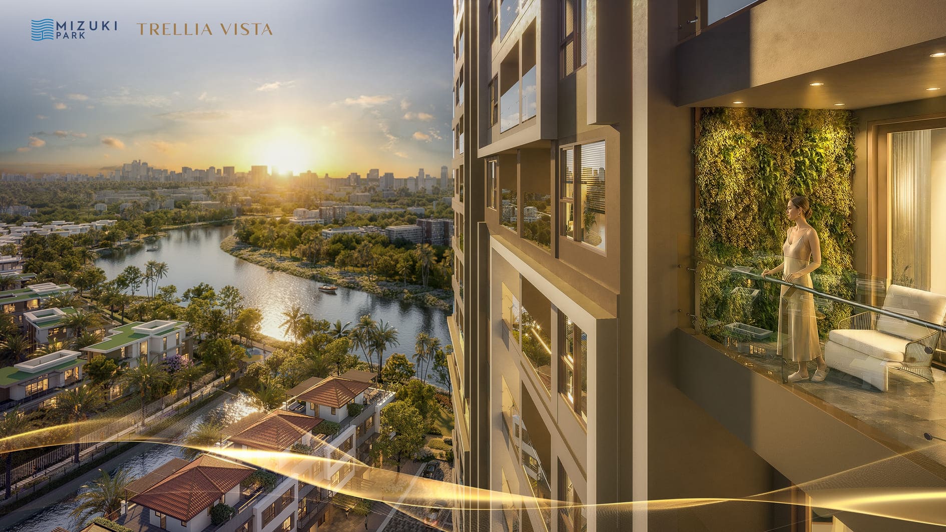 Tầm nhìn panorama trực diện sông nước từ ban công căn hộ Trellia Vista